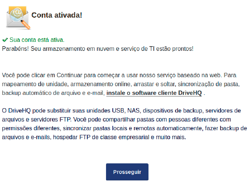 Ativar conta no DriveHQ.
