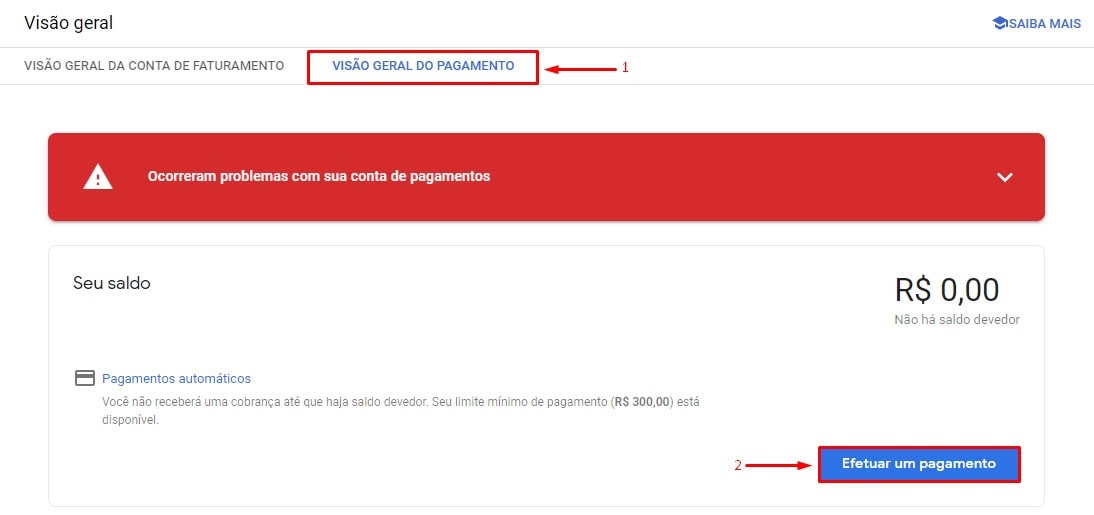 Visão geral do pagamento.