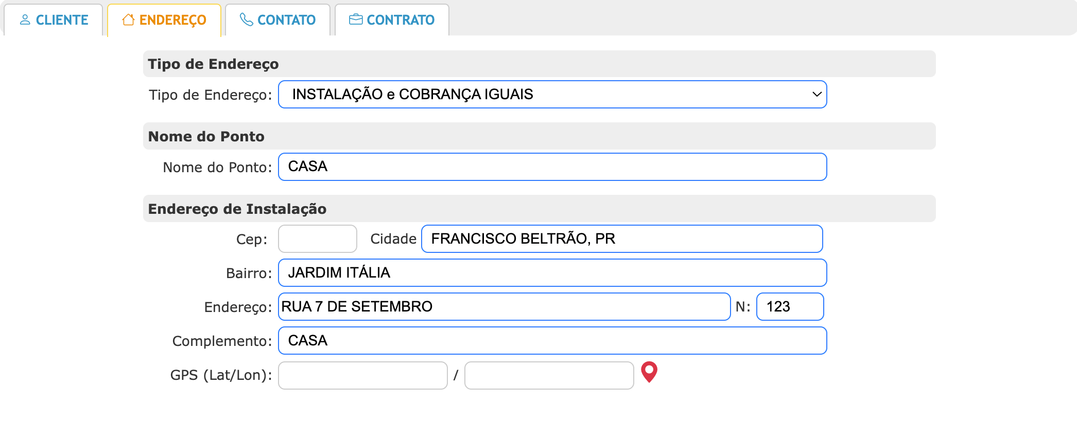 Cadastrar endereço do cliente no ISPFY.