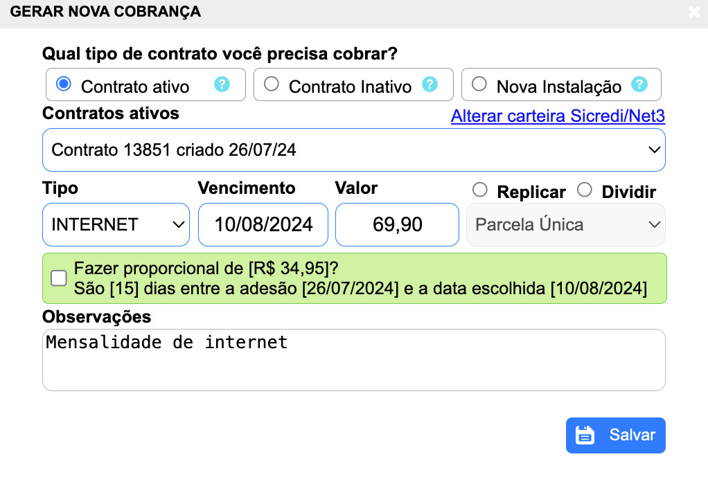Gerar nova cobrança.