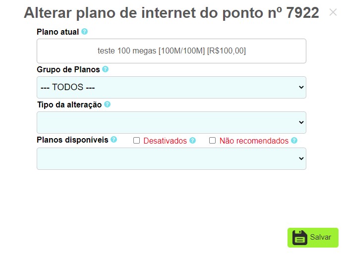 Alterar plano de internet do ponto.