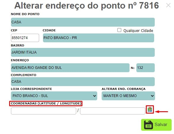 Alterar endereço do ponto