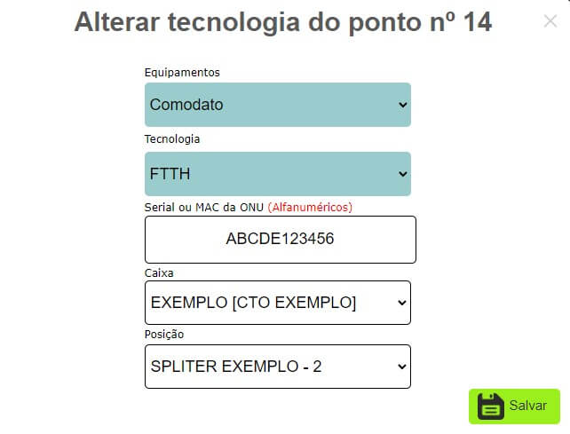 Alterar tecnologia do ponto.