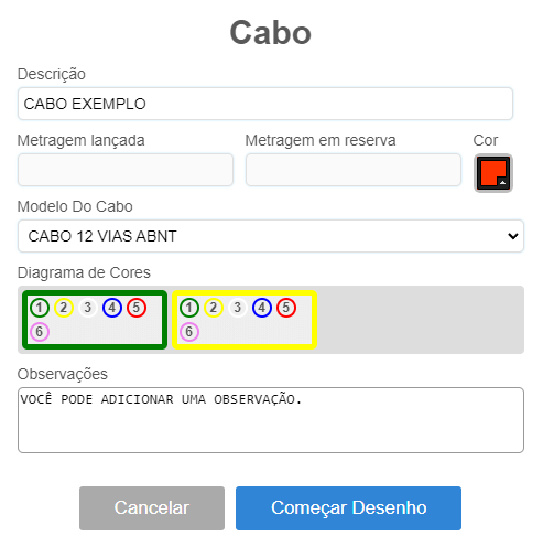 Cadastrar novo cabo.