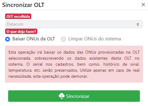 Sincronizar OLT para provisionar.