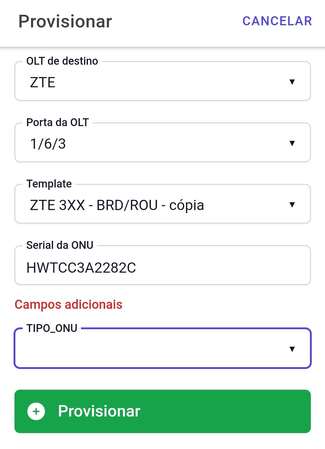 Provisionar OLT no aplicativo.