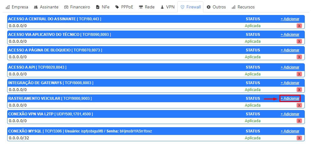 Liberar firewall para rastreamento veicular no ISPFY | Sistema para provedor. 