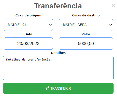 Realizar transferência de valores entre diferentes caixas.