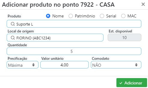 Adicionar produto no ponto.