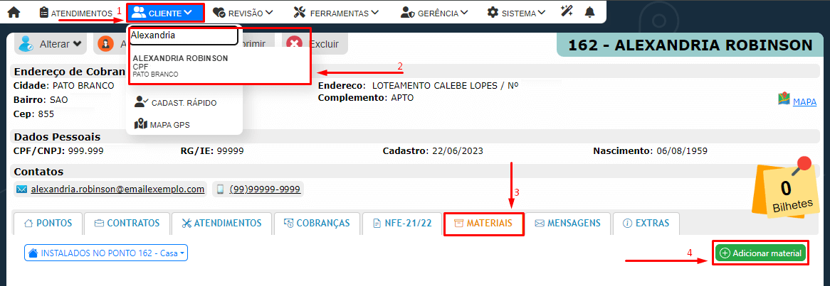 Adicionar material ao ponto de acesso do assinante | Sistema para provedor.