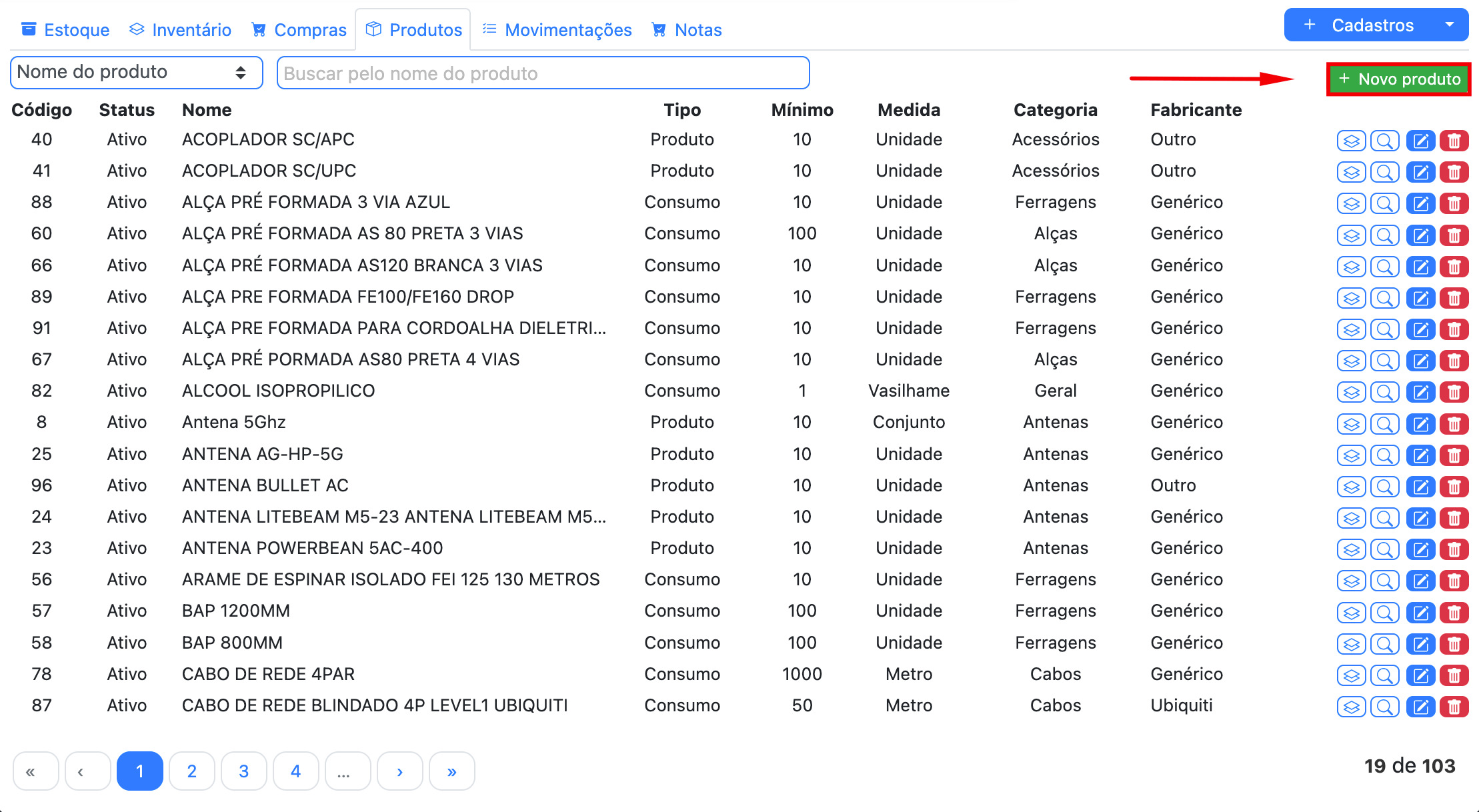 Gerenciar e cadastrar produtos.
