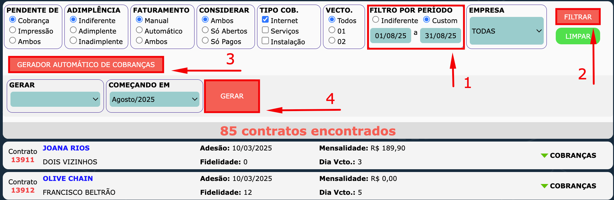 Gerador automatioco de cobranças do ISPFY.