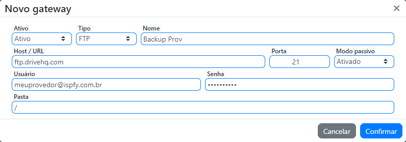 Cadastrando servidor FTP | Sistema para provedor.