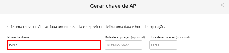 Deifina o nome da chave de API.