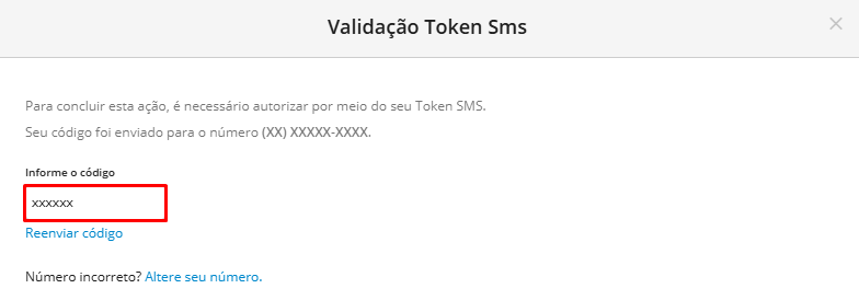 Validação Tonken SMS.