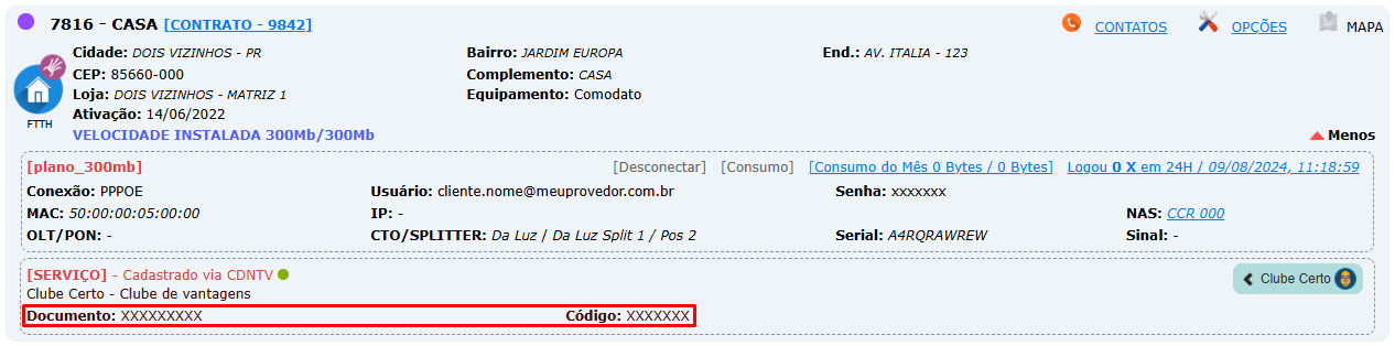 Credênciais de acesso do assinante ao Clube Certo.