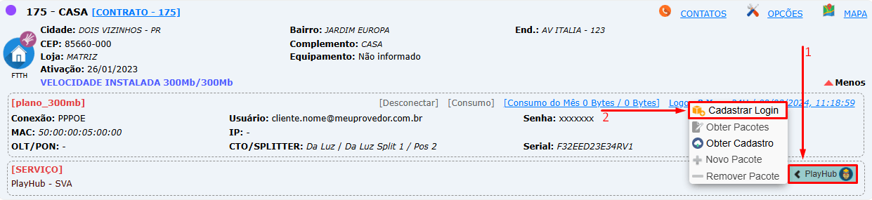 Cadastrar login don cliente na PlayHub.