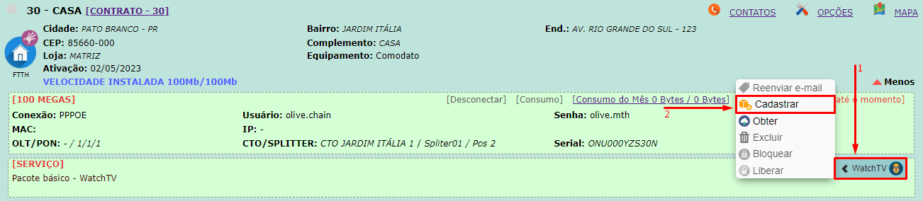 Cadastrar cliente no serviço | Sistema para provedor.