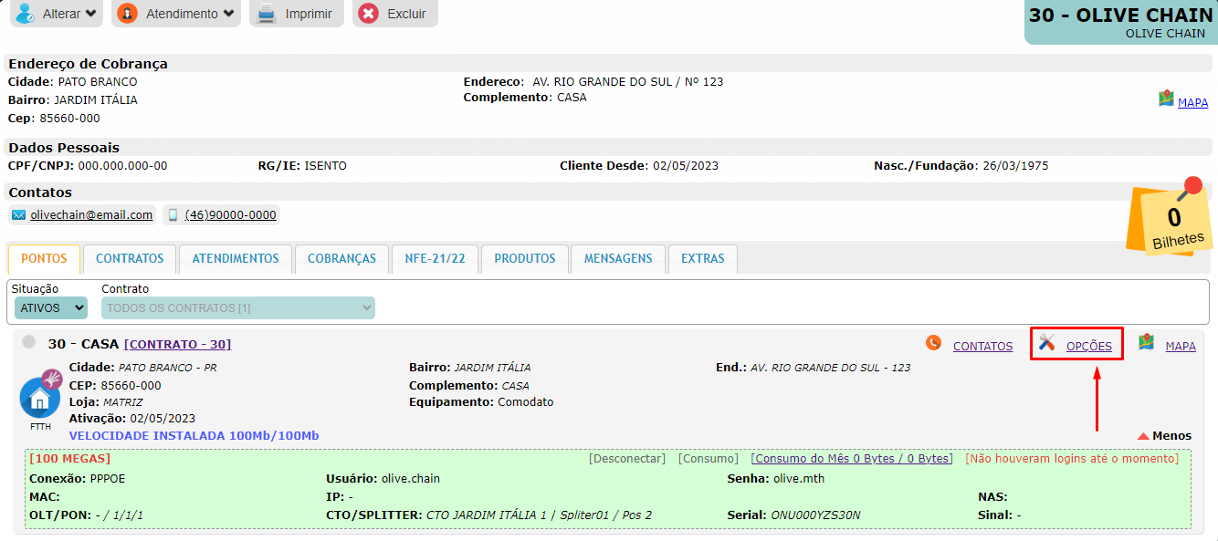 Selecionar opções do ponto no cadastro do cliente | Sistema para provedor.