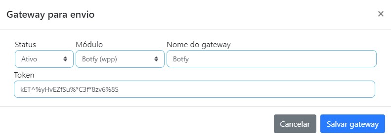 Cadastrar gateway para Botfy no ISPFY.