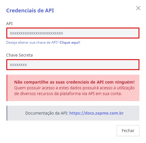 Credenciais de API.