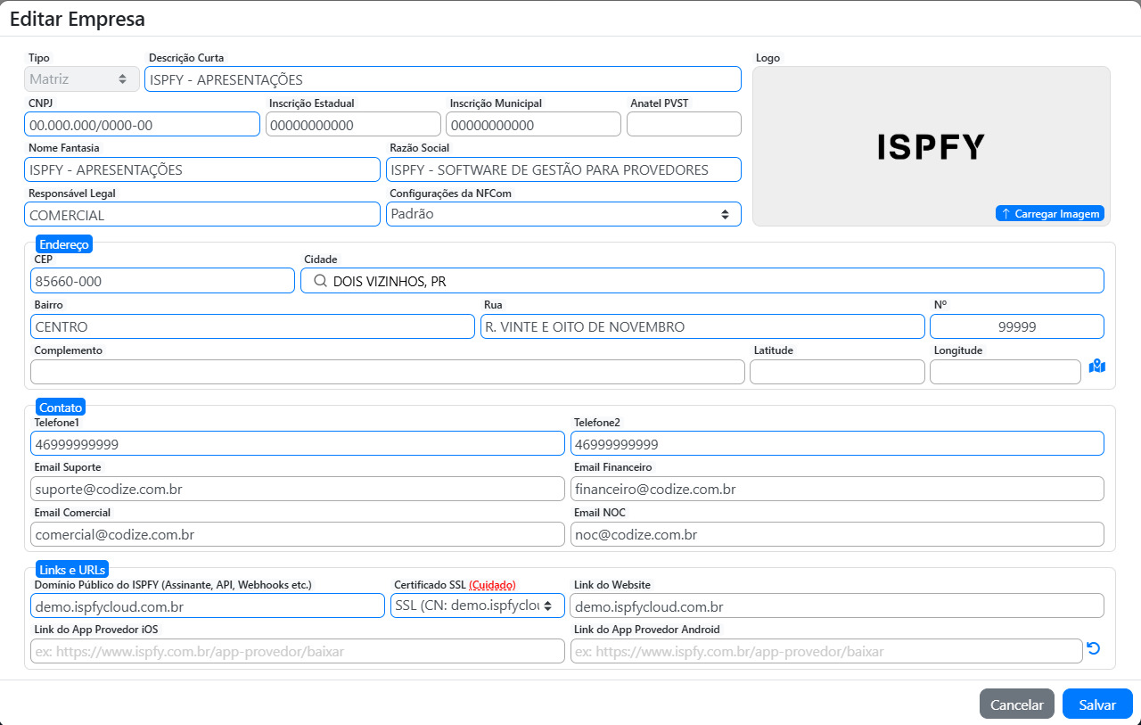 Configurar dados da empresa no ISPFY.