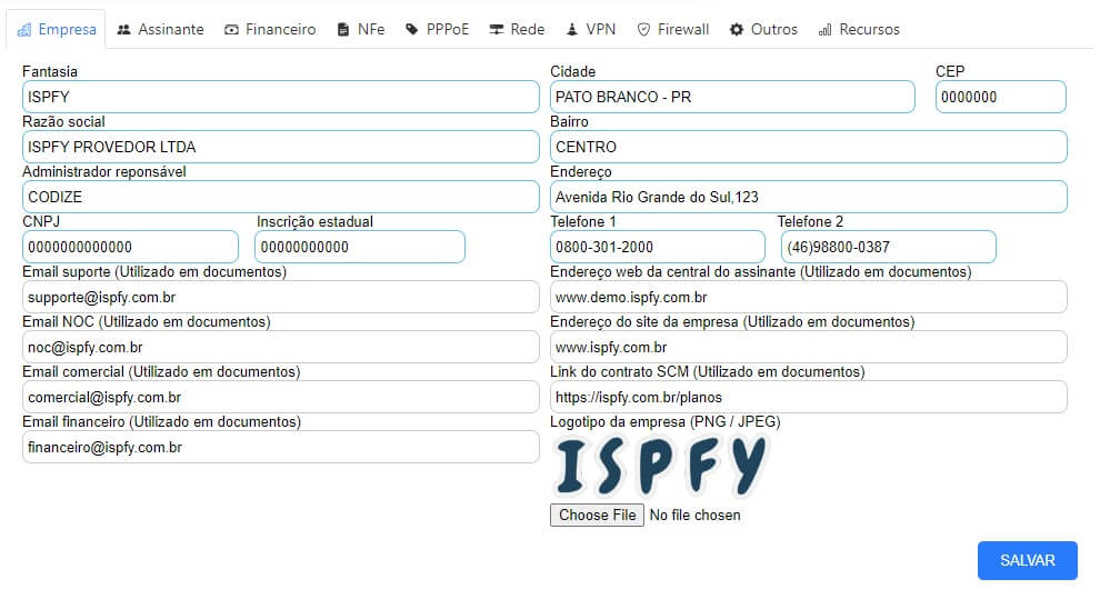 Configurar dados da empresa no ISPFY | Sistema para provedor.