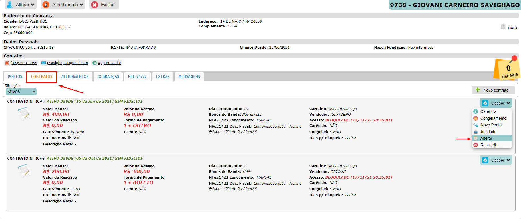 Alterar contrato do cliente no ISPFY | Sistema para provedor.