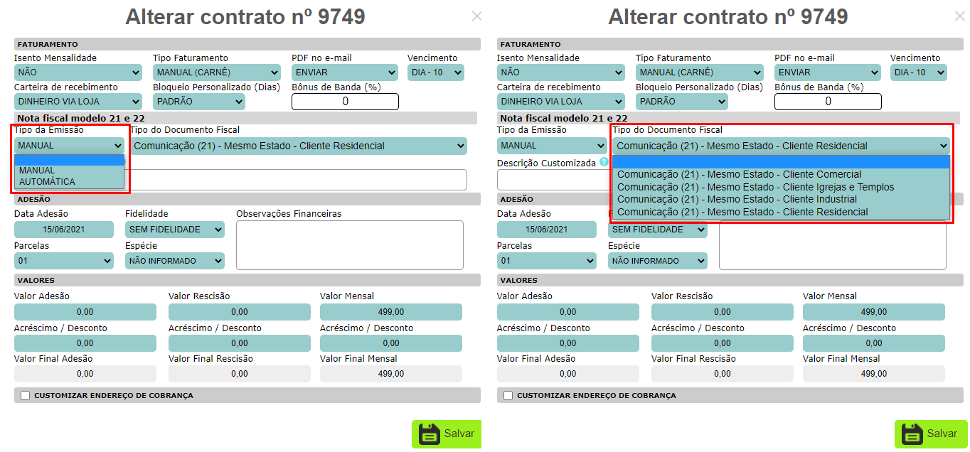 Alterar emissão de documento fiscal no ISPFY.