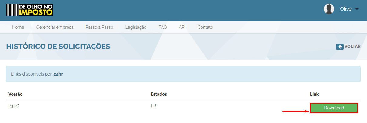 Histórico de solicitações.