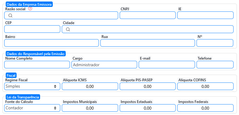 Configurações de empresa