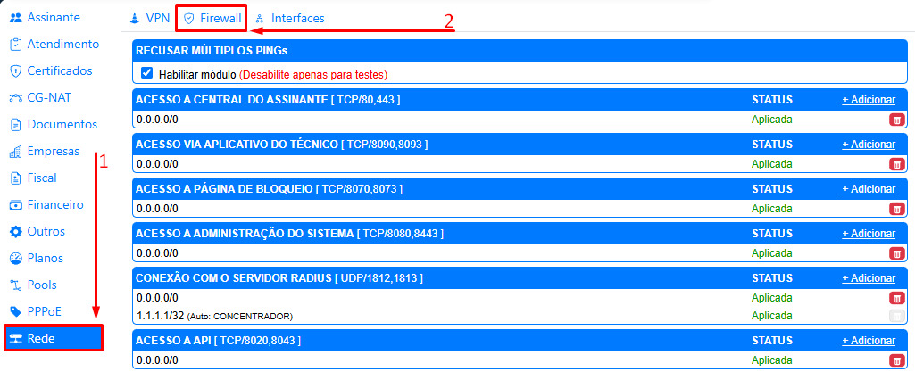 Configurações de Firewall no ISPFY.