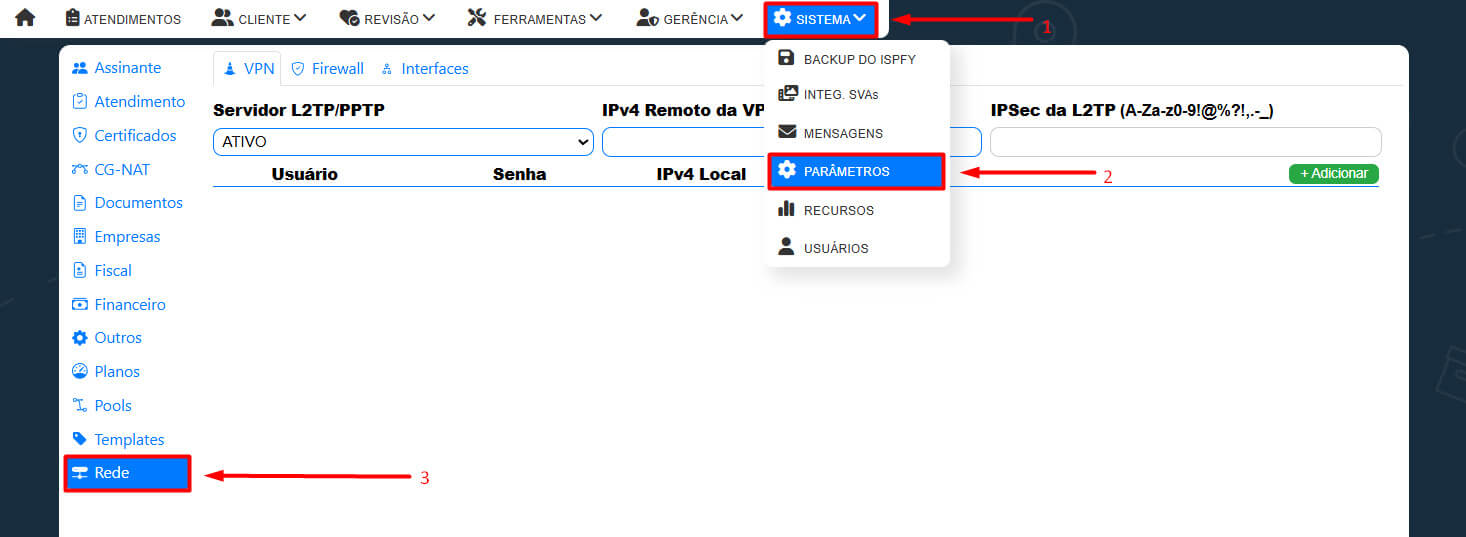 Acessar módulo de VPN no ISPFY.