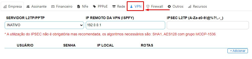 Acessar módulo de VPN no ISPFY | Sistema para provedor.