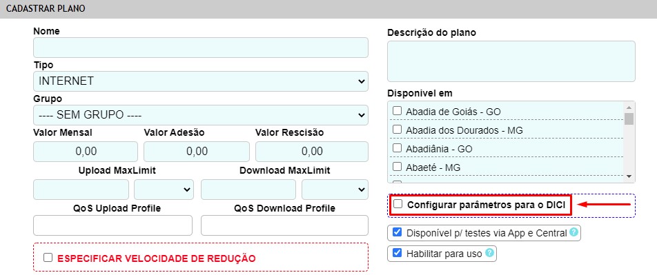 Configurar parâmetros para o DICI no ISPFY | Sistema para provedor.