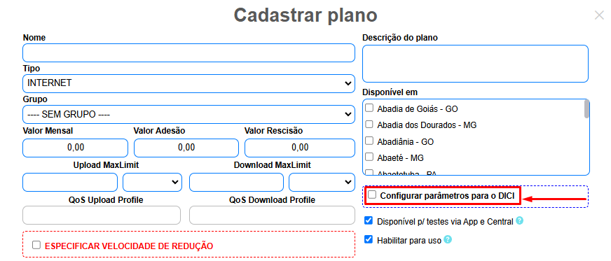 Selecionar a opção para configurar parâmetros para o DICI no ISPFY.