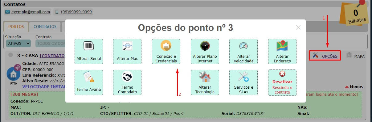 Opções do ponto