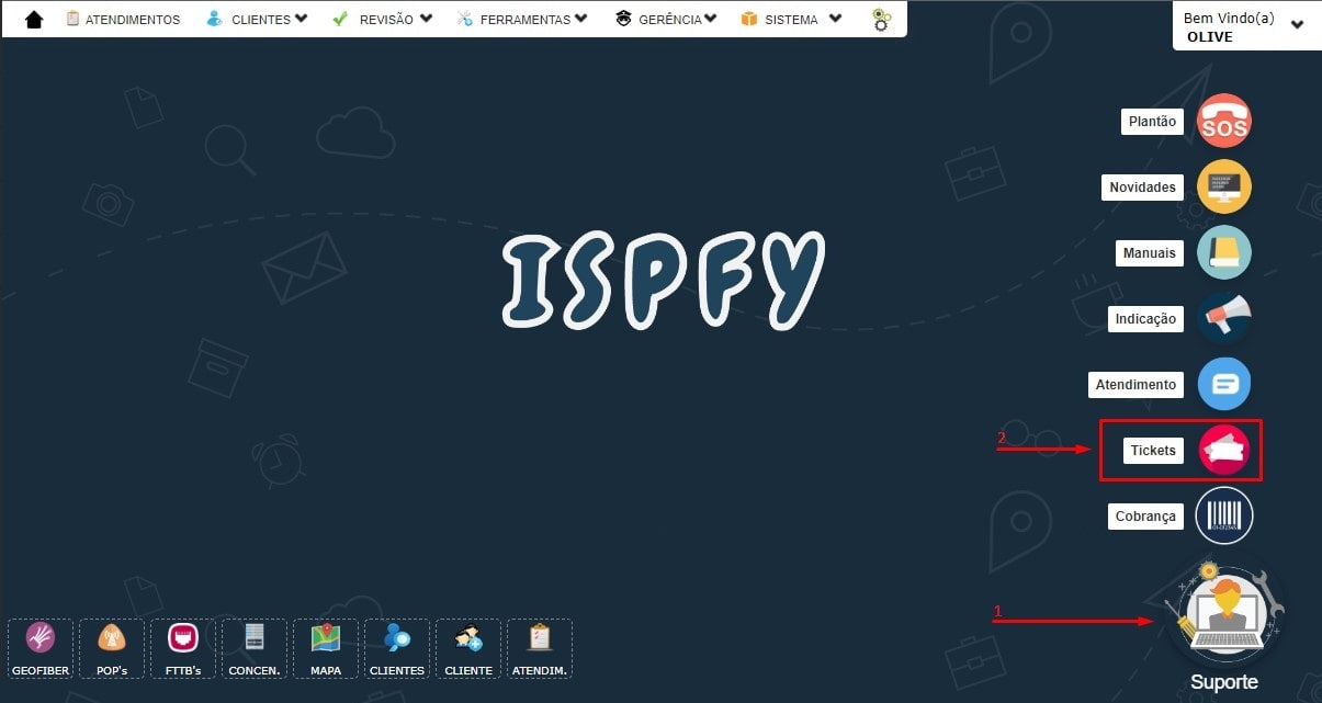 Acessar os Tickets através do menu do suporte.